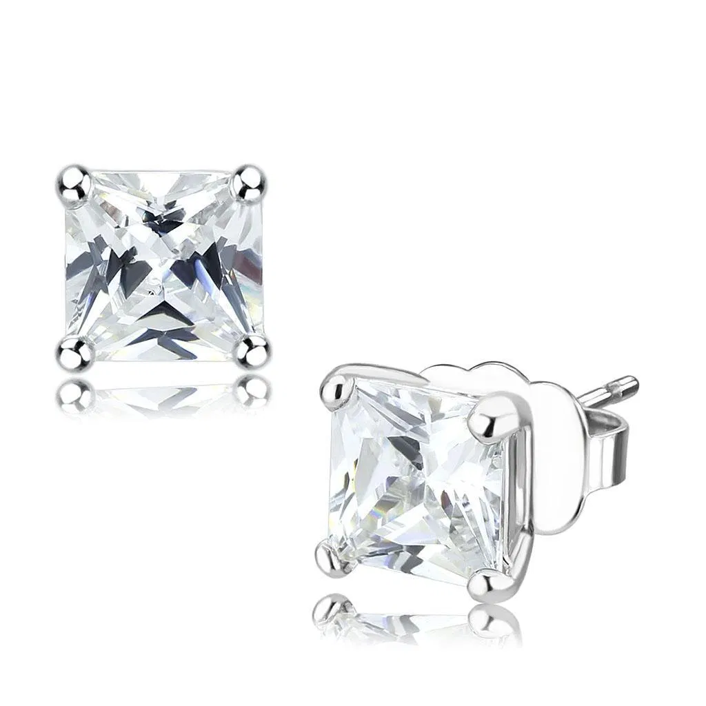LO4631 - Rhodium Brass Earrings with AAA Grade CZ in Clear - Grocery