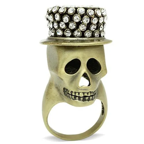 3W013 - Antique Copper White Metal Ring with Top Grade Crystal in Clear - Grocery