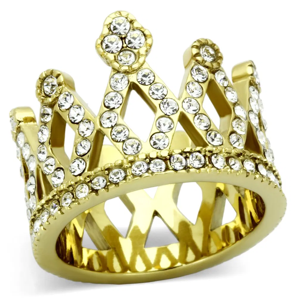 TK1109 - IP Gold(Ion Plating) Stainless Steel Ring with Top Grade Crystal in Clear - Grocery