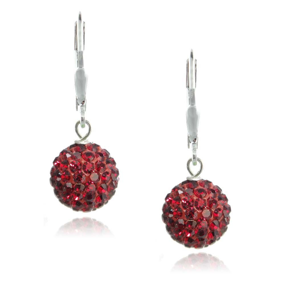 Sterling Silver Red Crystal Fireball Leverback Dangle Earrings, 10mm - Grocery