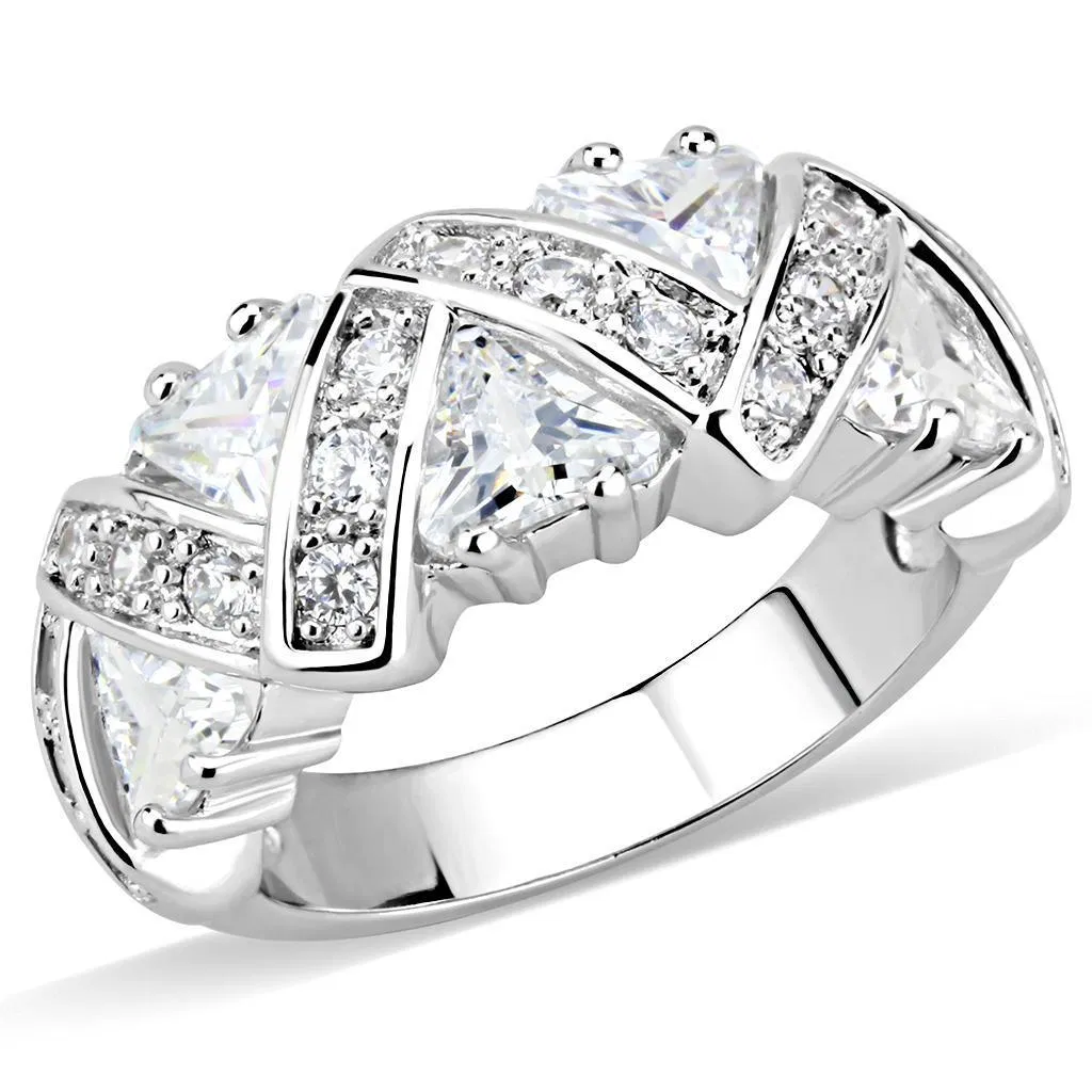 3W1533 - Rhodium Brass Ring with AAA Grade CZ in Clear - Grocery