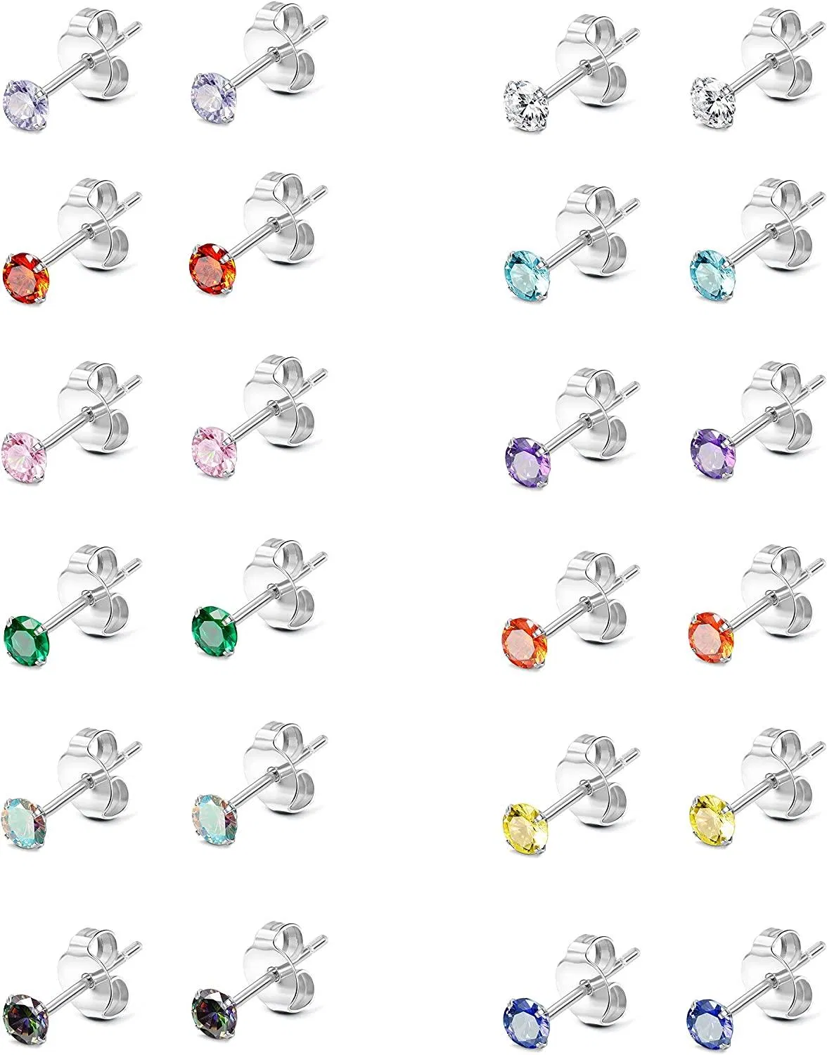 Stainless CZ Stud Earrings for Women Multicolor Cubic Zirconia Earrings Studs Cartilage Helix Earring Stud Set 10mm - Grocery
