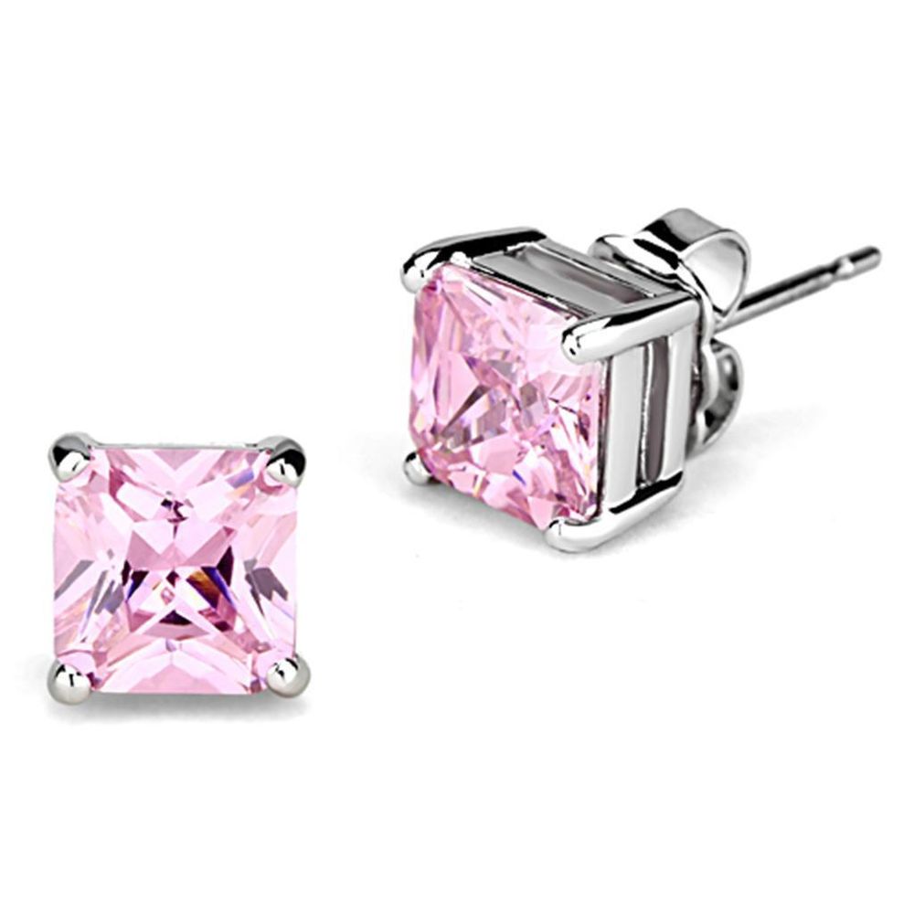 3W531 - Rhodium Brass Earrings with AAA Grade CZ in Rose - Grocery