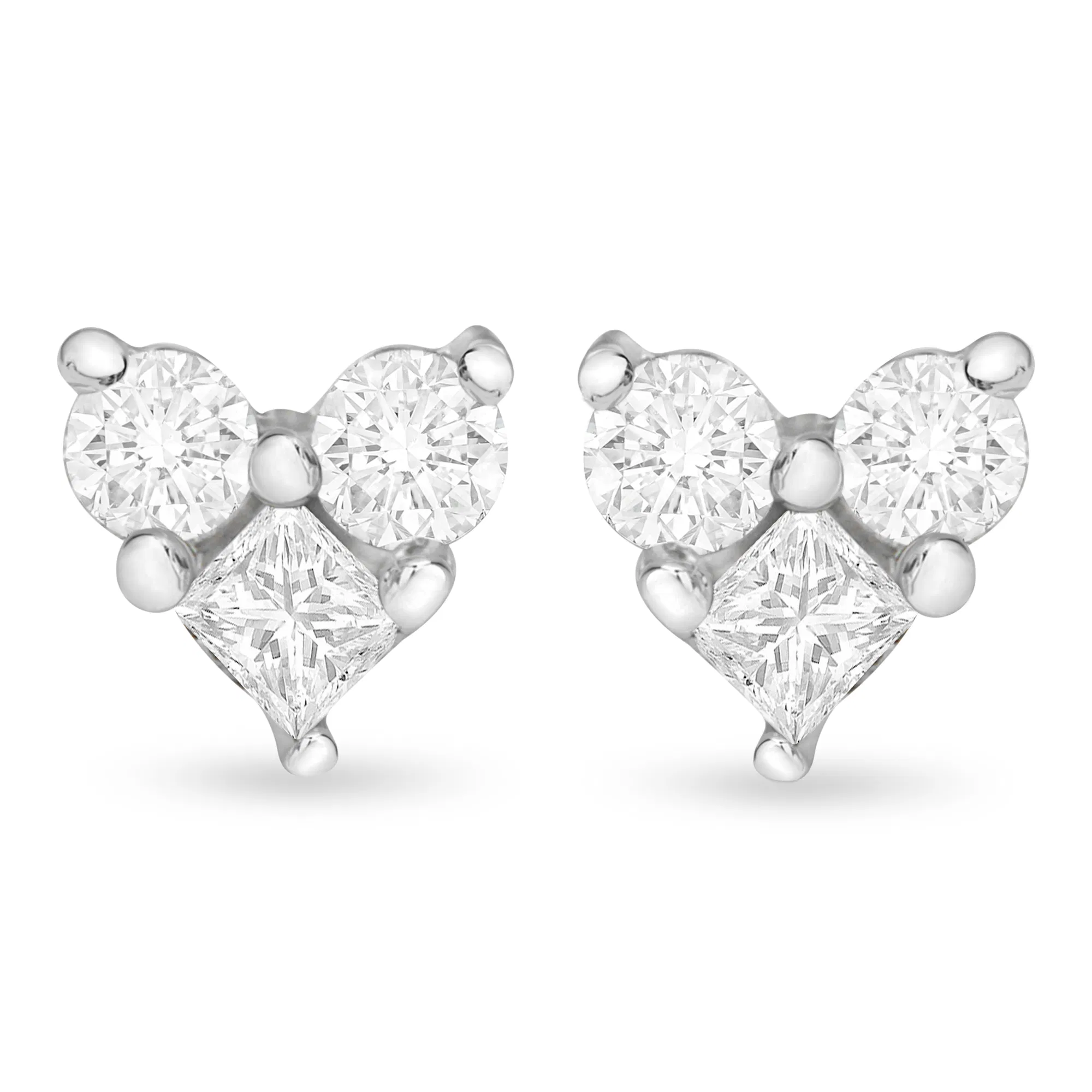 10K White Gold 1/4 cttw Round and Princess-cut Diamond Composite Heart Shape Stud Earring (I-J Color, I1-I2 Clarity) - Grocery