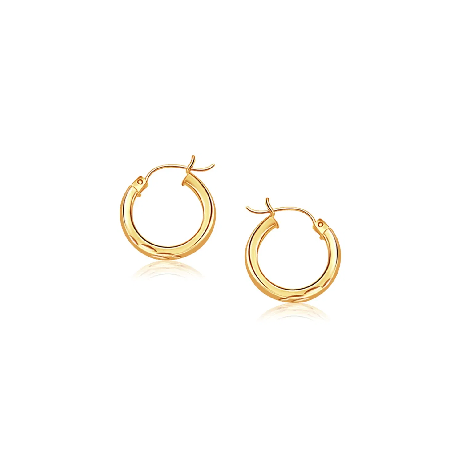 14k Yellow Gold Hoop Earring with Diamond-Cut Finish (3x20mm) - Grocery