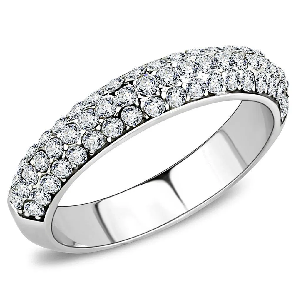 TK3437 - High polished (no plating) Stainless Steel Ring with Top Grade Crystal in Clear - Grocery
