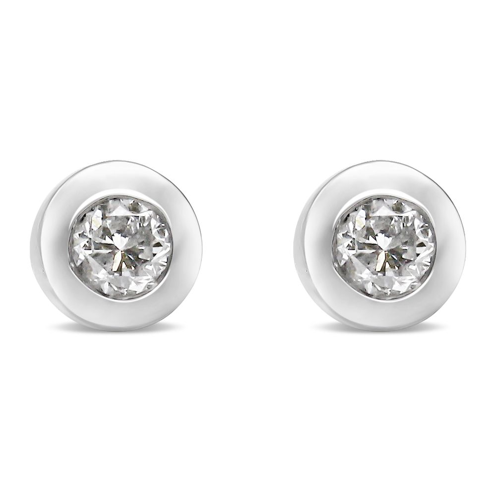 10K White Gold 1/5 Cttw Round Brilliant-Cut Near Colorless Diamond Bezel-Set Stud Earrings (H-I Color, I1-I2 Clarity) - Grocery