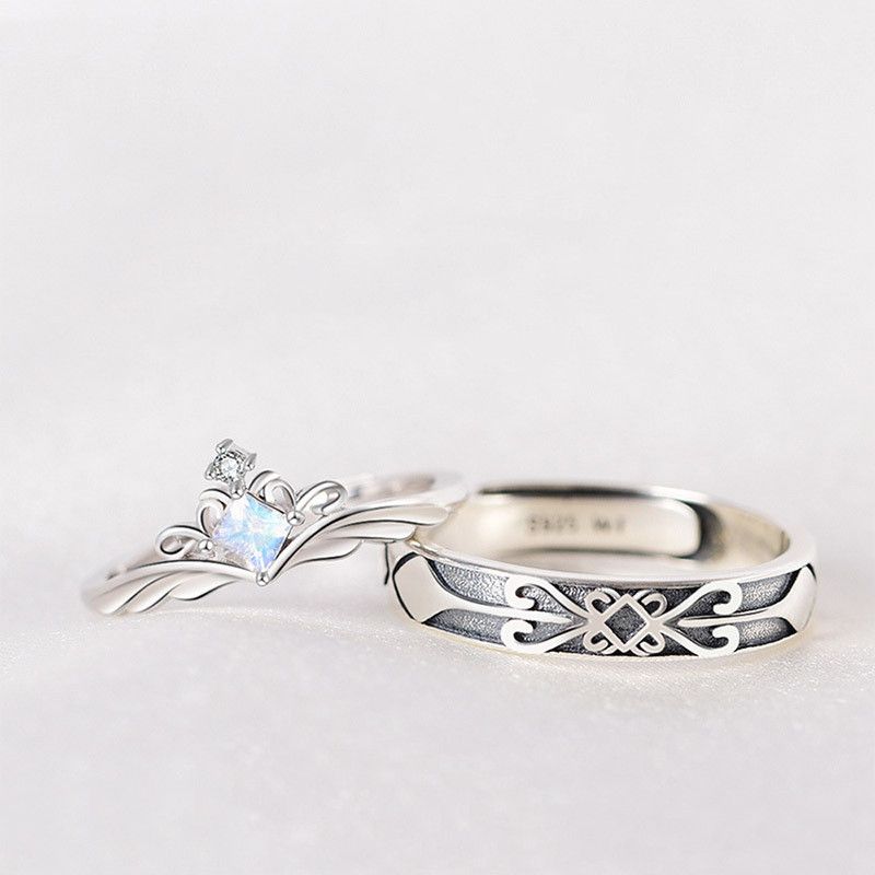 Do Old Moonstone Couple Rings Retro Princess Knight - Grocery