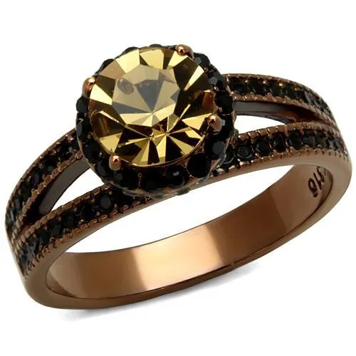 TK2654 - IP Coffee light Stainless Steel Ring with Top Grade Crystal in Light Smoked - Grocery