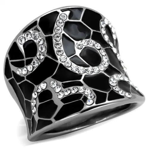 TK1853 - High polished (no plating) Stainless Steel Ring with Top Grade Crystal in Clear - Grocery