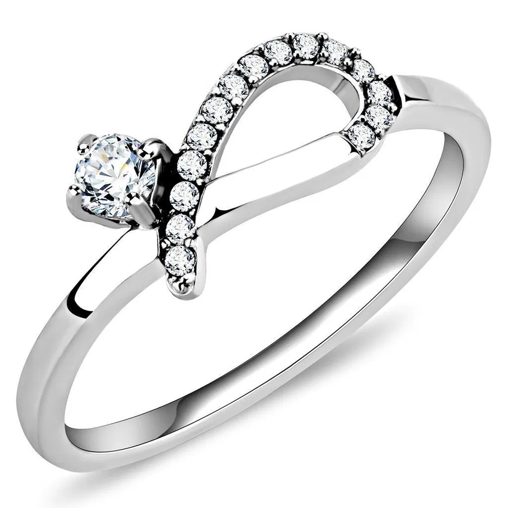 DA143 - High polished (no plating) Stainless Steel Ring with AAA Grade CZ in Clear - Grocery