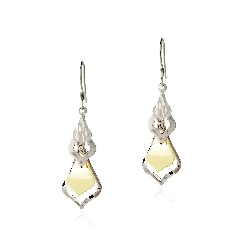 Sterling Silver Two Tone Textured Spade Dangle Earrings - Grocery
