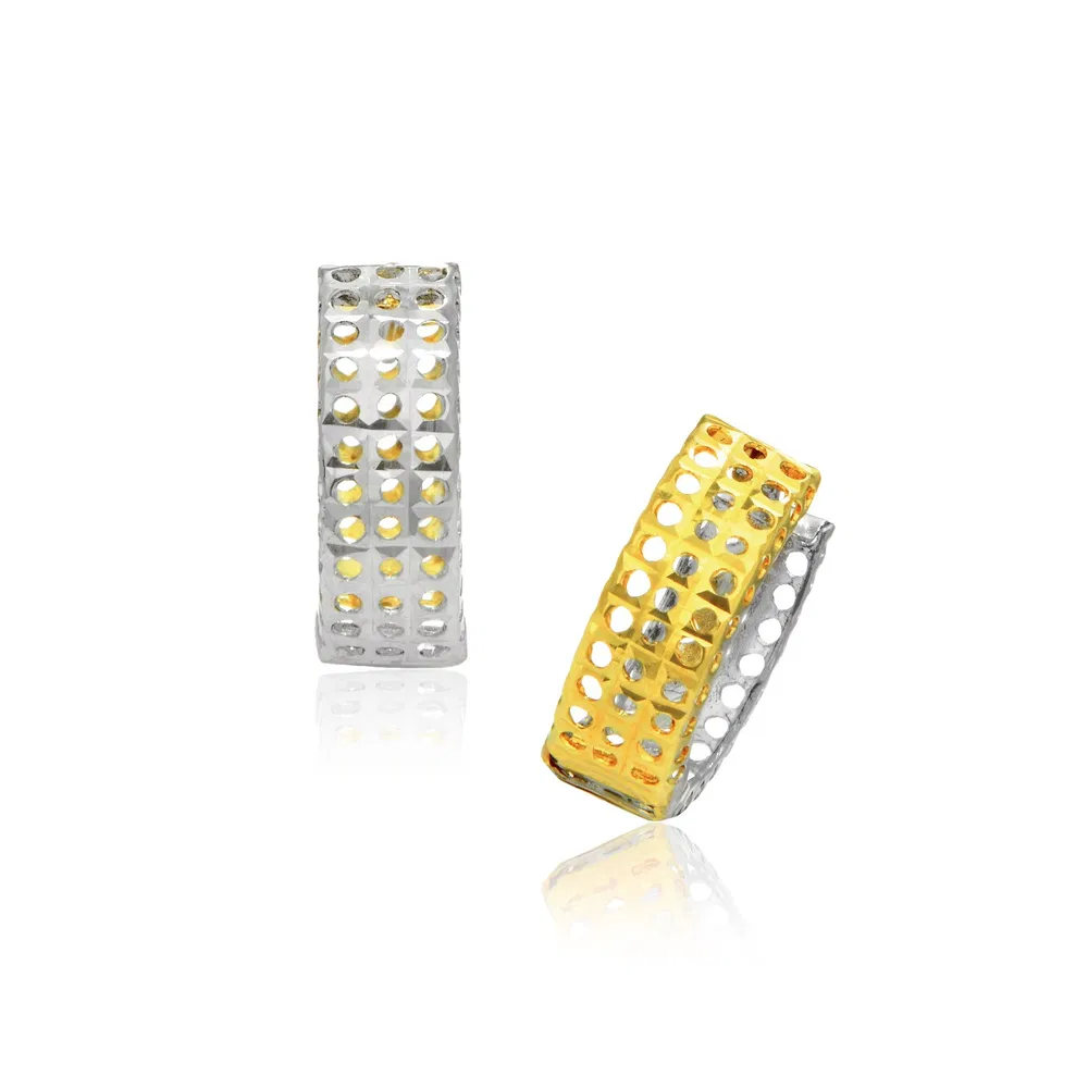14k Two-Tone Gold Snuggable Earrings with a Mesh Style - Grocery