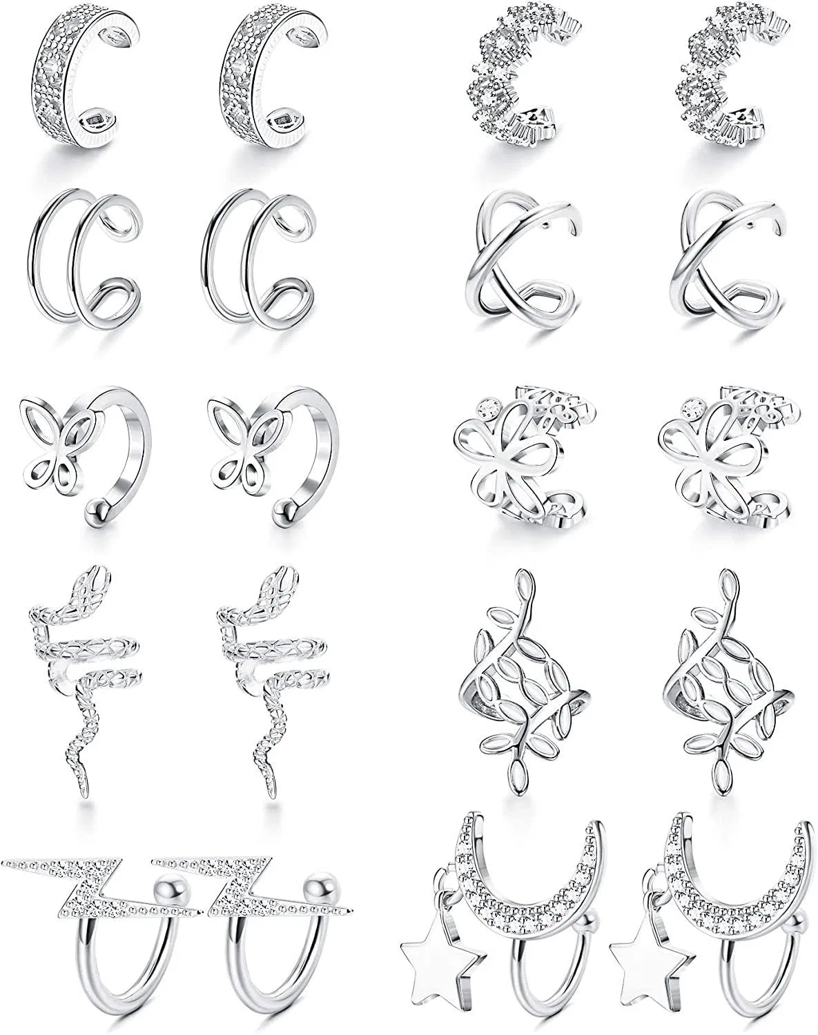 10 Pairs Ear Cuffs For Non Pierced Ears Fake Cartilage Cuff Earrings Set Gold Plated Ear Clips For Women - Grocery