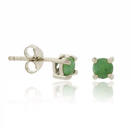 Sterling Silver .925 Genuine Emerald stone 4mm round stud Earrings - Grocery