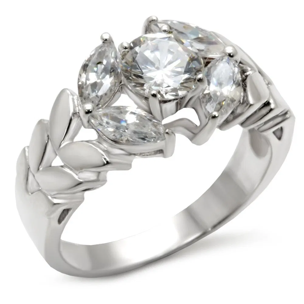 30326 - Matte Rhodium & Rhodium 925 Sterling Silver Ring with AAA Grade CZ in Clear - Grocery