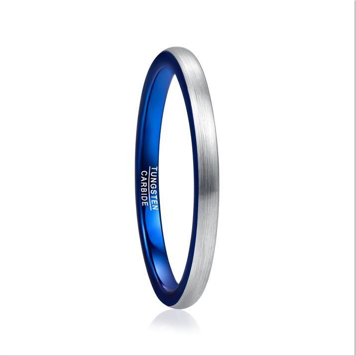 2mm Wide Surface Brushed Inner Ring Electroplated Blue Tungsten Steel Ring - Grocery
