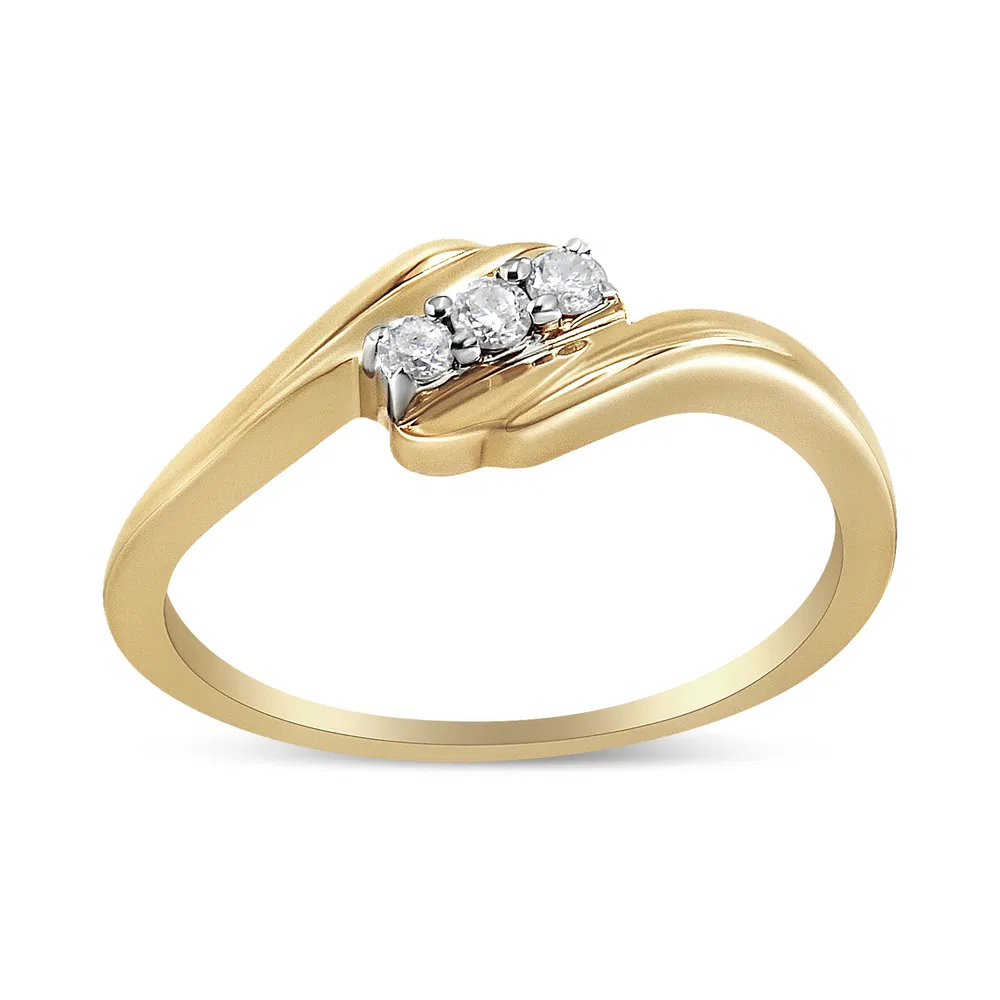 10K Yellow Gold over .925 Sterling Silver 1/10 Cttw Diamond Three-Stone Bypass Fashion Cocktail Ring ( I-J Color, I2-I3 Clarity) - Grocery