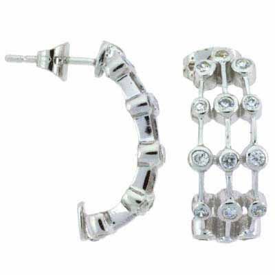 Sterling Silver CZ Bubble Half Hoop Earrings - Grocery