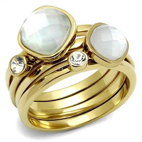 TK2975 - IP Gold(Ion Plating) Stainless Steel Ring with Synthetic Synthetic Glass in White - Grocery