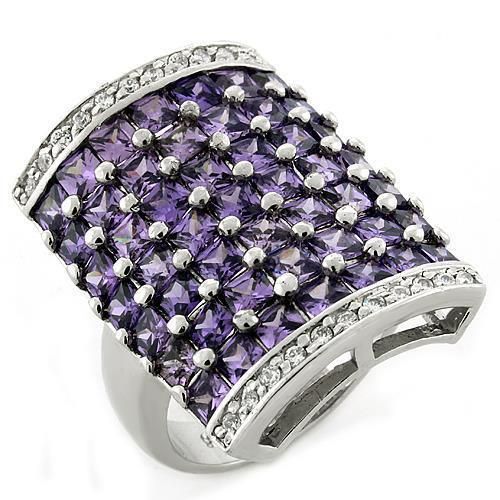 LOAS1063 - Rhodium 925 Sterling Silver Ring with AAA Grade CZ in Amethyst - Grocery