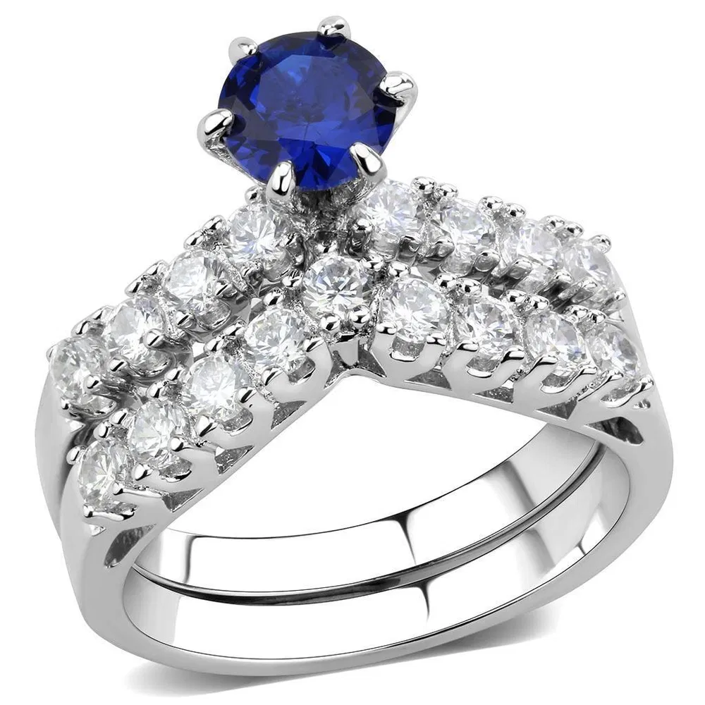 3W1596 - Rhodium Brass Ring with AAA Grade CZ in London Blue - Grocery