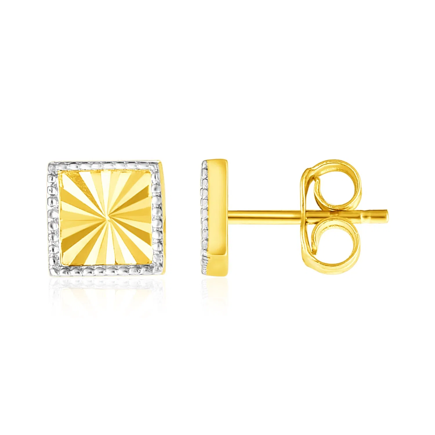 14k Two Tone Gold Textured Square Post Earrings - Grocery