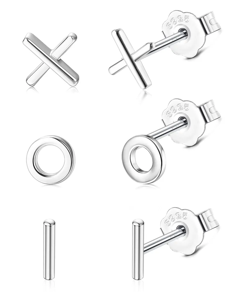 3 Pairs Sterling Silver Stud Earrings Set for Women Men Tiny CZ Cross Cartilage Stud Earrings Dainty Cute Heart Star Moon Stud Earrings - Grocery