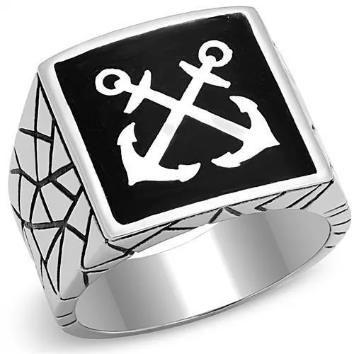 TK3041 - High polished (no plating) Stainless Steel Ring with Epoxy in Jet - Grocery
