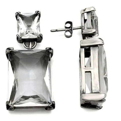 LO1139 - Antique Silver Brass Earrings with AAA Grade CZ in Clear - Grocery