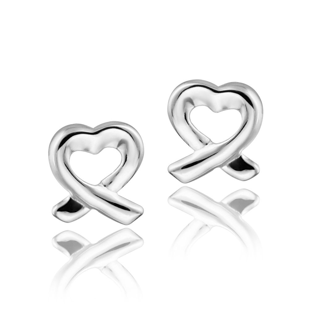 Sterling Silver Cross-Over Open Heart Mini Stud Earrings - Grocery
