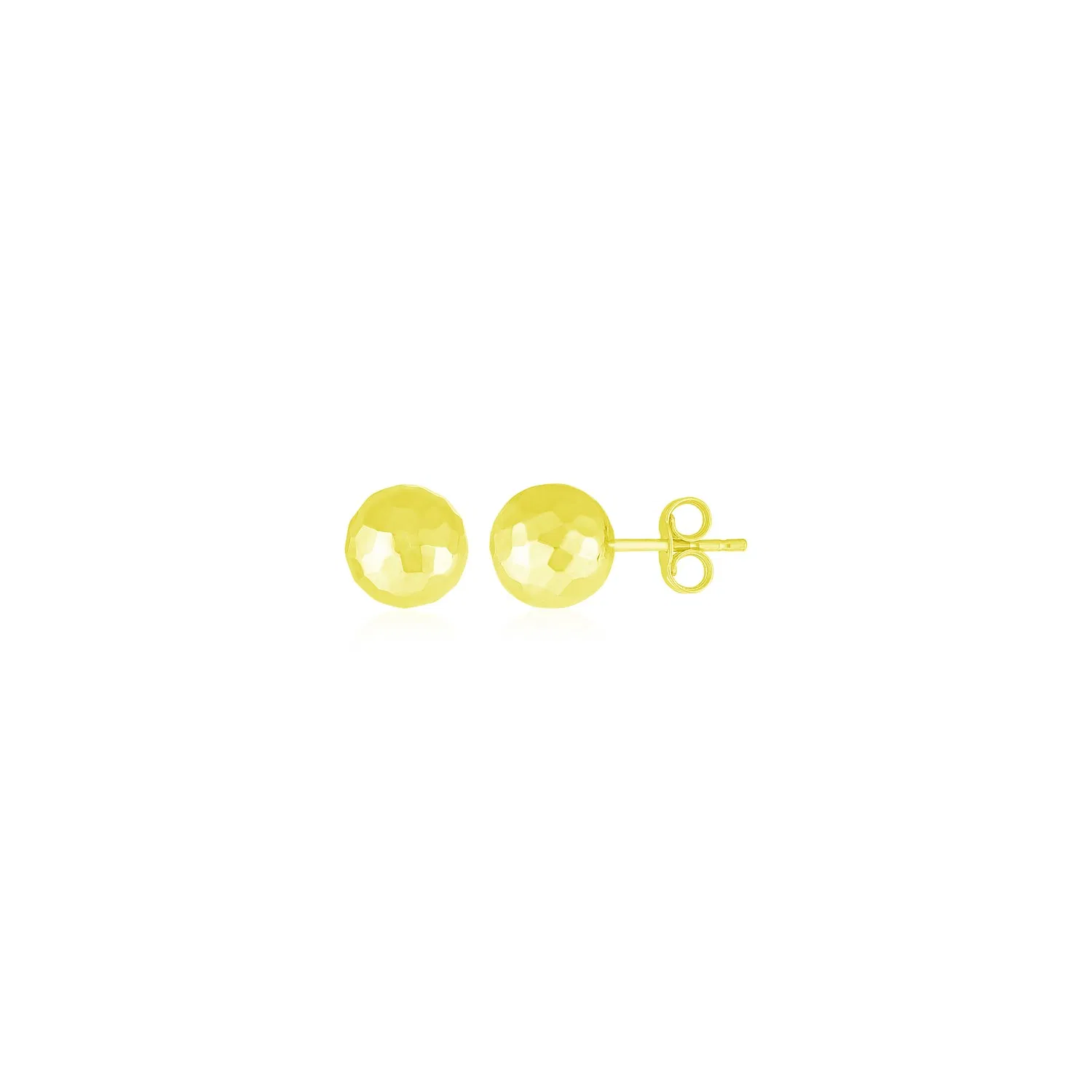 14k Yellow Gold Ball Earrings with Faceted Texture(7mm) - Grocery