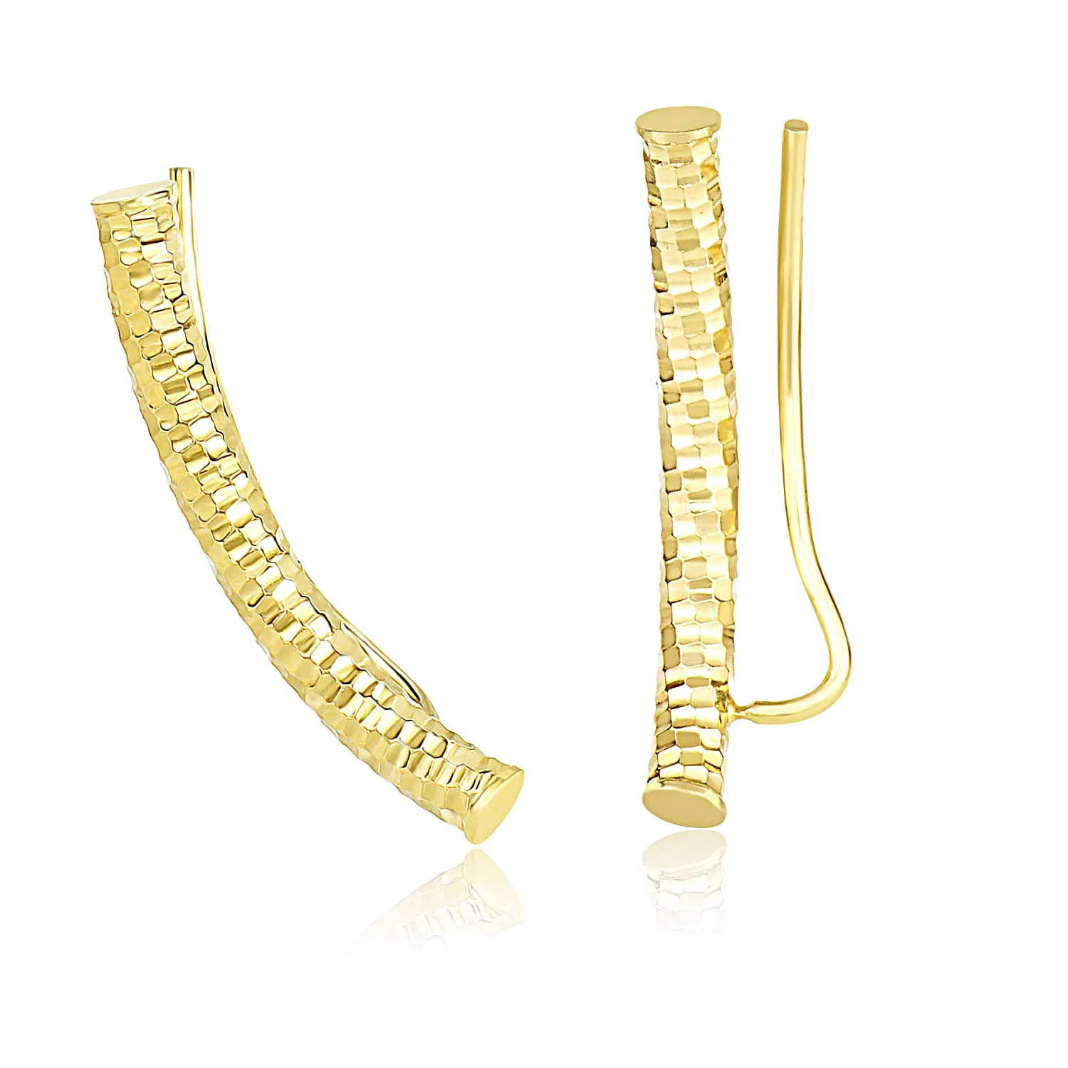 14k Yellow Gold Curved Tube Earrings with Diamond Cuts - Grocery