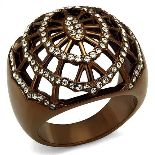 TK2772 - IP Coffee light Stainless Steel Ring with Top Grade Crystal in Clear - Grocery