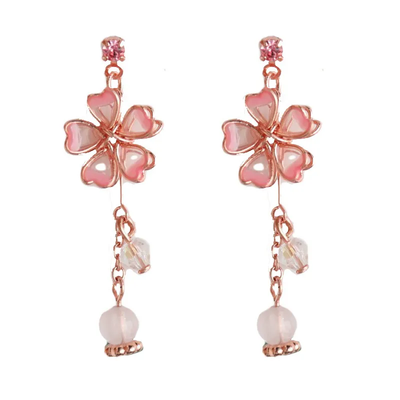 Cherry Blossom Langdi Oil Artistic Temperament 925 Silver Needle Earrings - Grocery