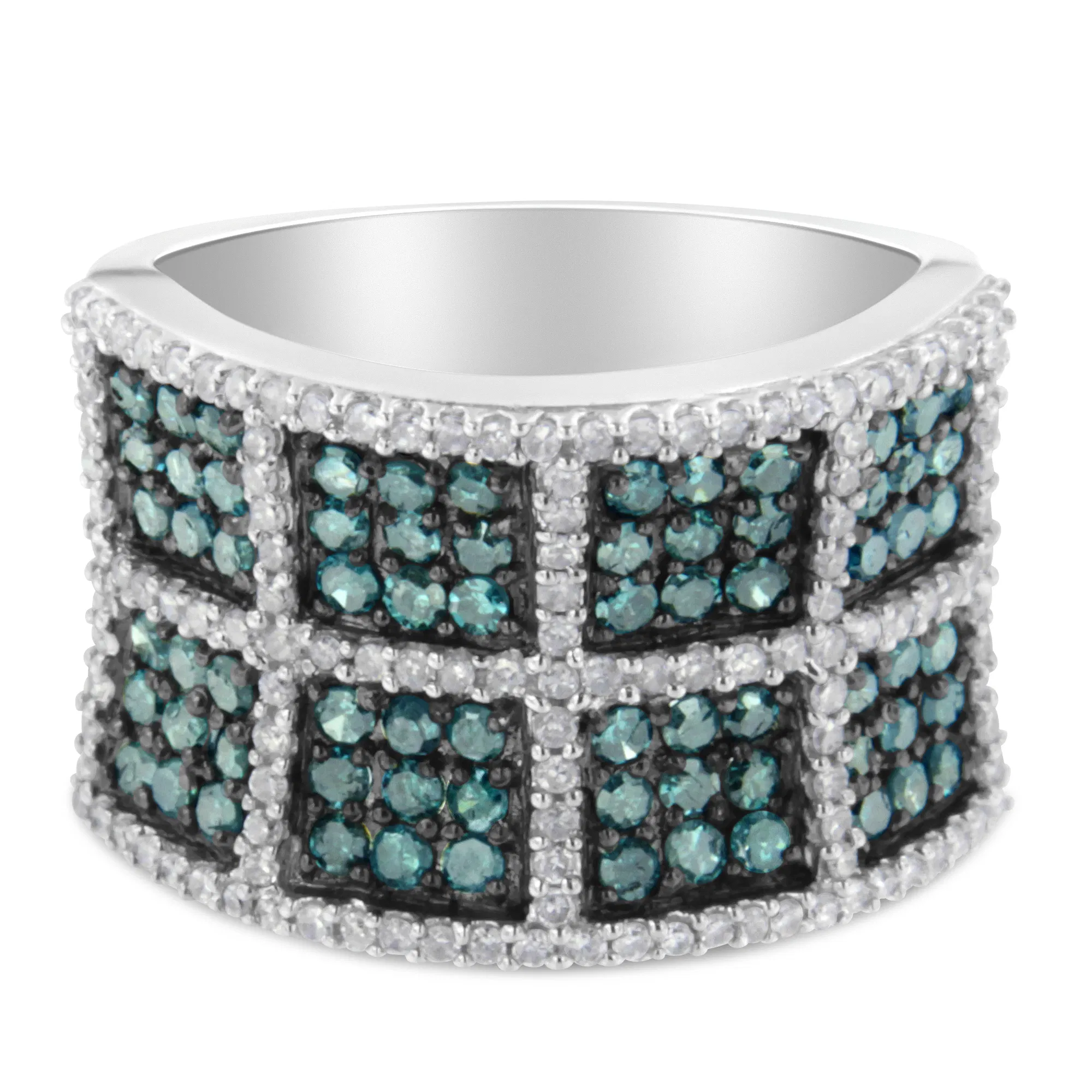 14K White Gold White and Treated Blue Diamond Cocktail Ring (1 1/2 Cttw, H-I Color, I1-I2 Clarity) - Grocery