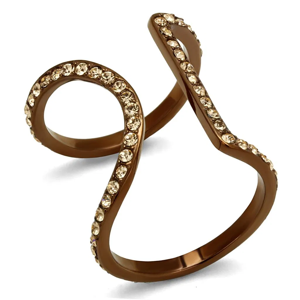 TK2828 - IP Coffee light Stainless Steel Ring with Top Grade Crystal in Light Peach - Grocery