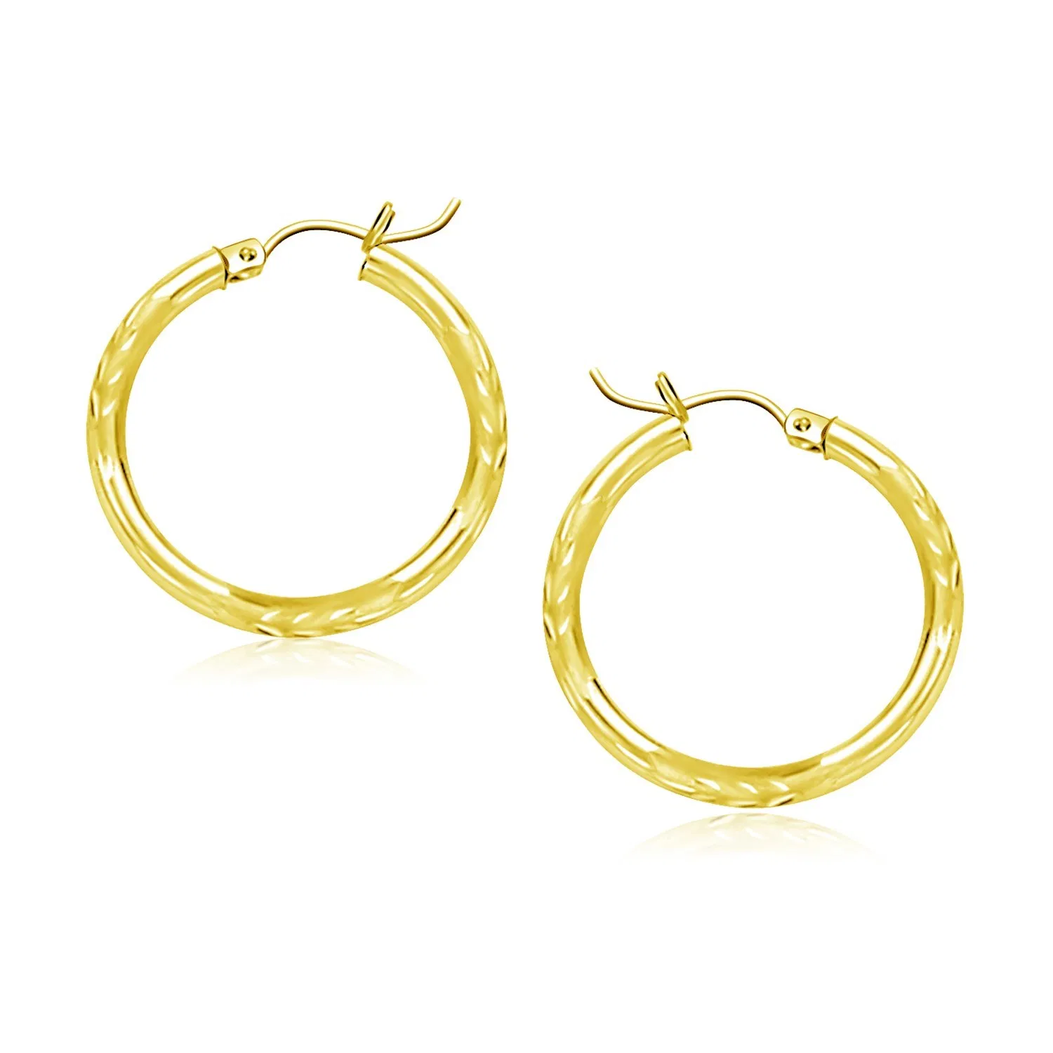 10k Yellow Gold Diamond Cut Hoop Earrings (3x20mm) - Grocery