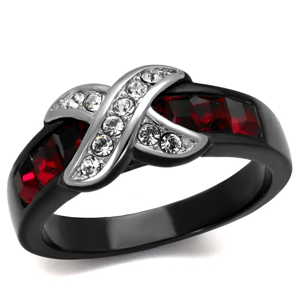 TK1388J - Two-Tone IP Black Stainless Steel Ring with Top Grade Crystal in Siam - Grocery
