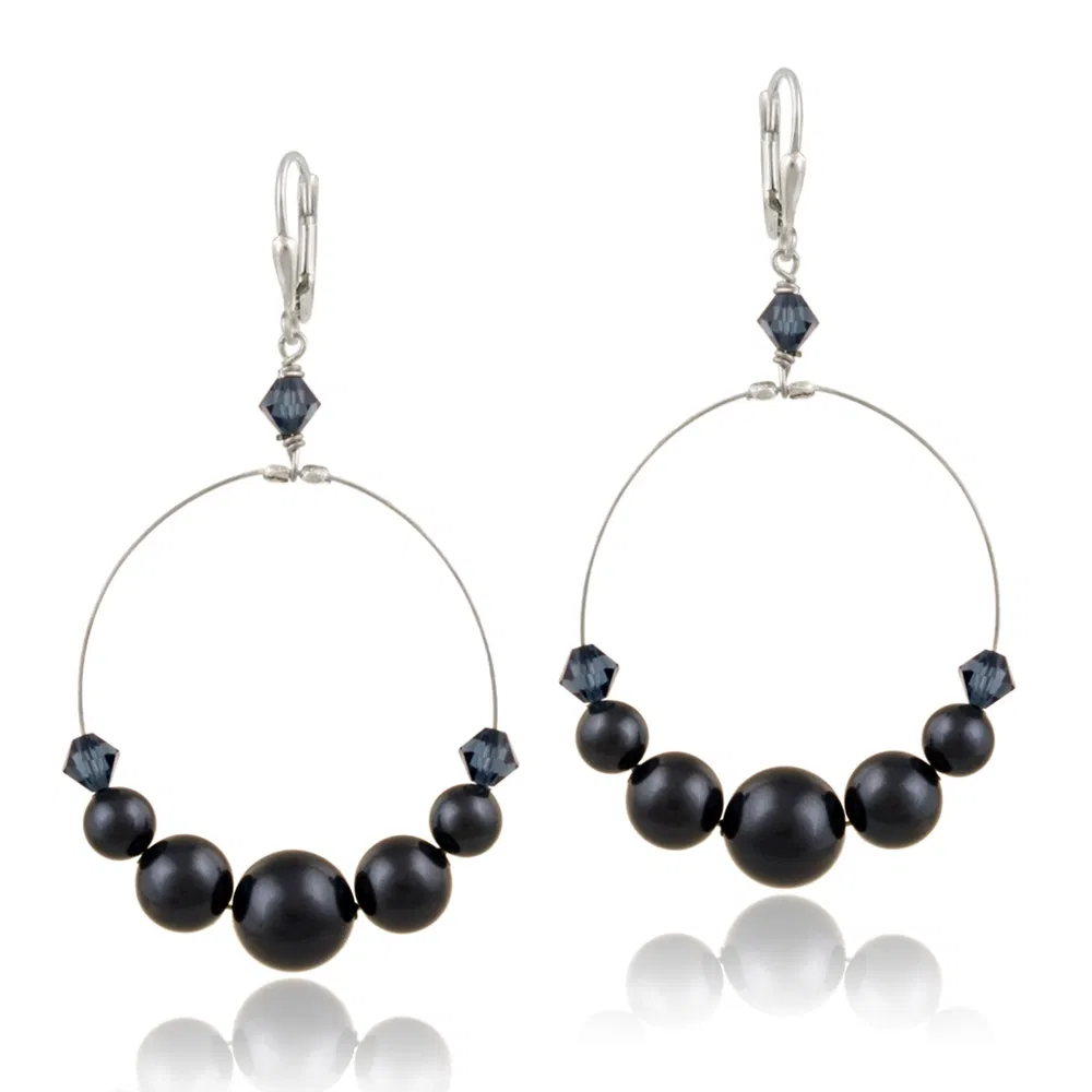 Sterling Silver Midnight Blue Swarovski Elements Dangle Leverback Earrings - Grocery