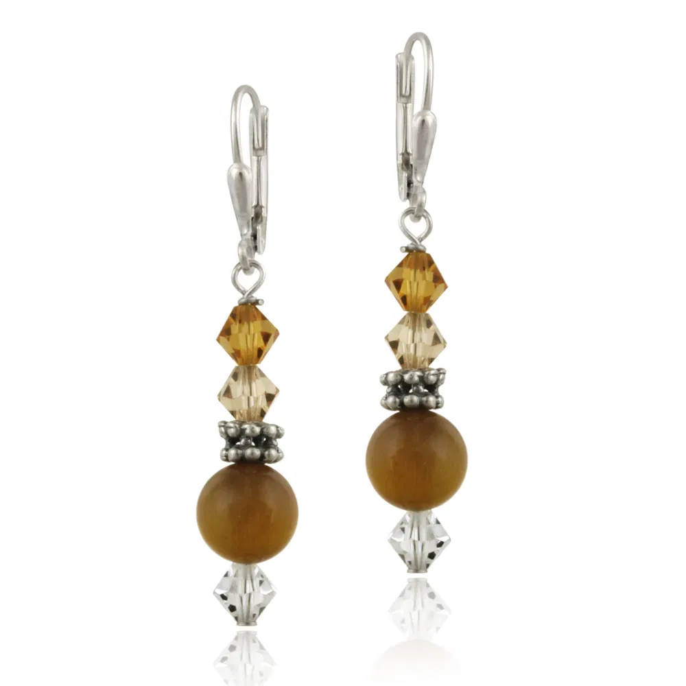 Sterling Silver Tigers Eye & Swarovski Elements Leverback Earrings - Grocery