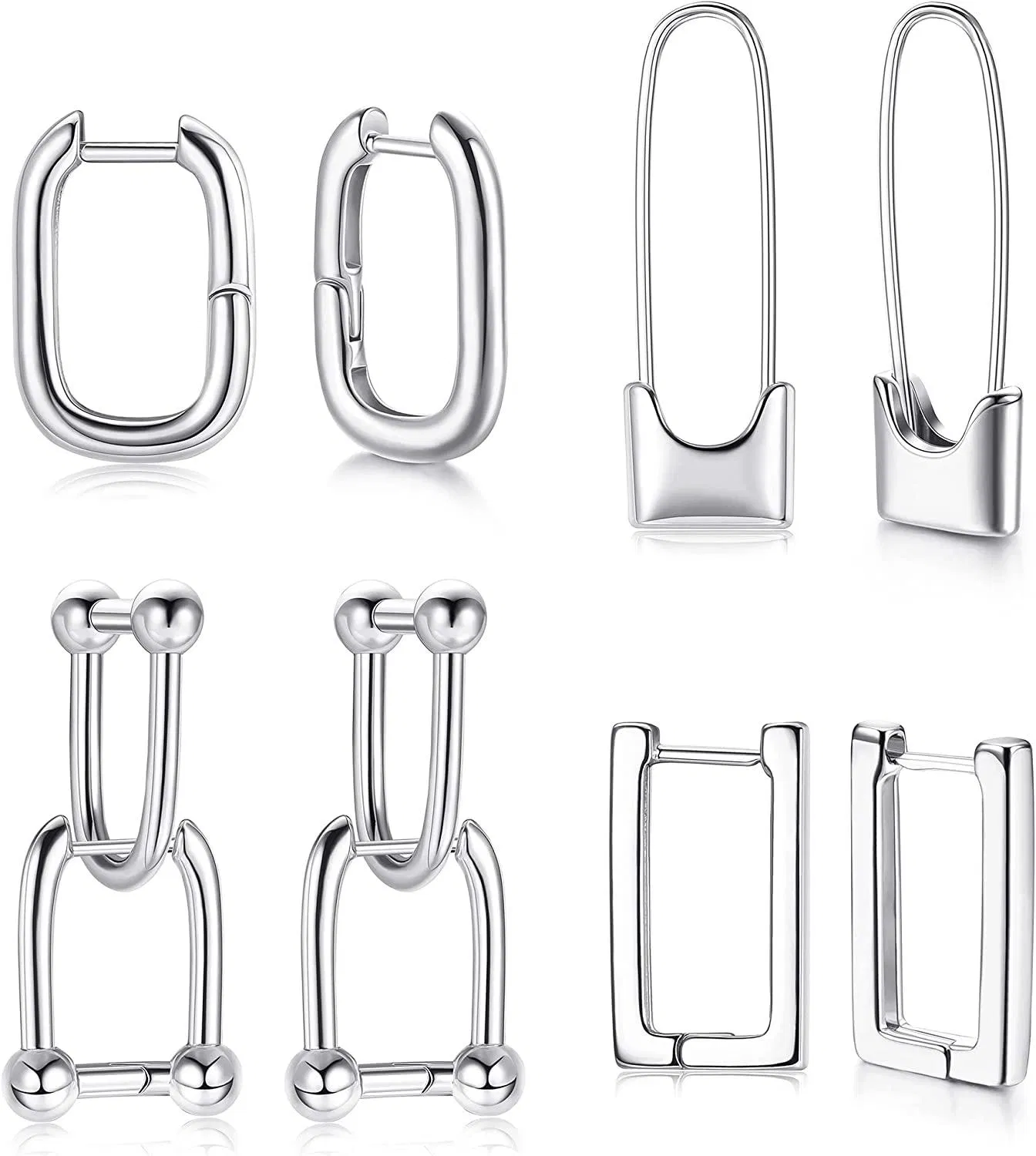 4 Pairs Chunky Hoop Earrings Set for Women Hypoallergenic Thick Open Huggie Hoop for Birthday Gifts - Grocery