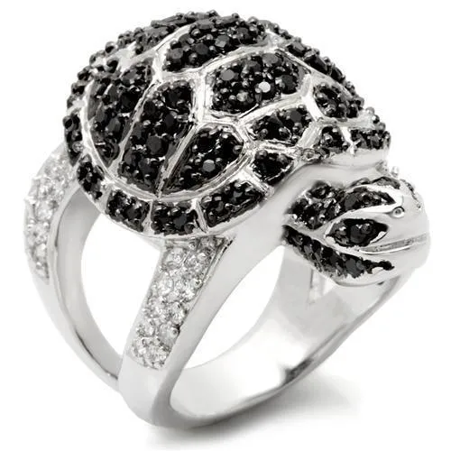 0W005 - Rhodium + Ruthenium Brass Ring with AAA Grade CZ in Jet - Grocery