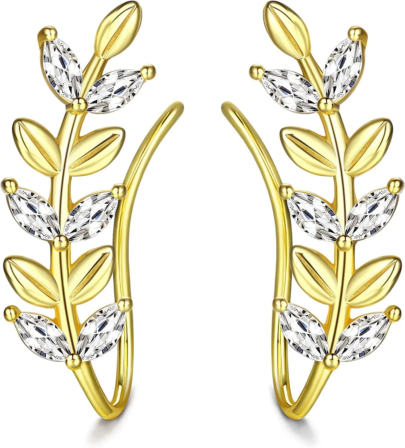 925 Sterling Silver Ear Cuffs Hoop Climber Earrings Butterfly CZ Leaf Arrow Crawler Earring Stud Cuff Earrings Set for Women Ear Jacket - Grocery