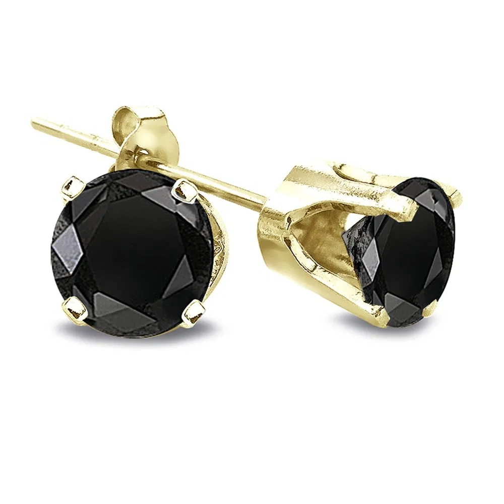 2 Ct Round Black Diamond 14K Yellow Gold Stud Earrings - Grocery