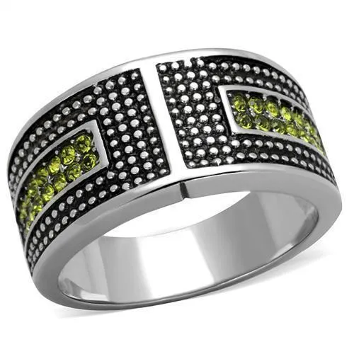 TK2022 - High polished (no plating) Stainless Steel Ring with Top Grade Crystal in Olivine color - Grocery