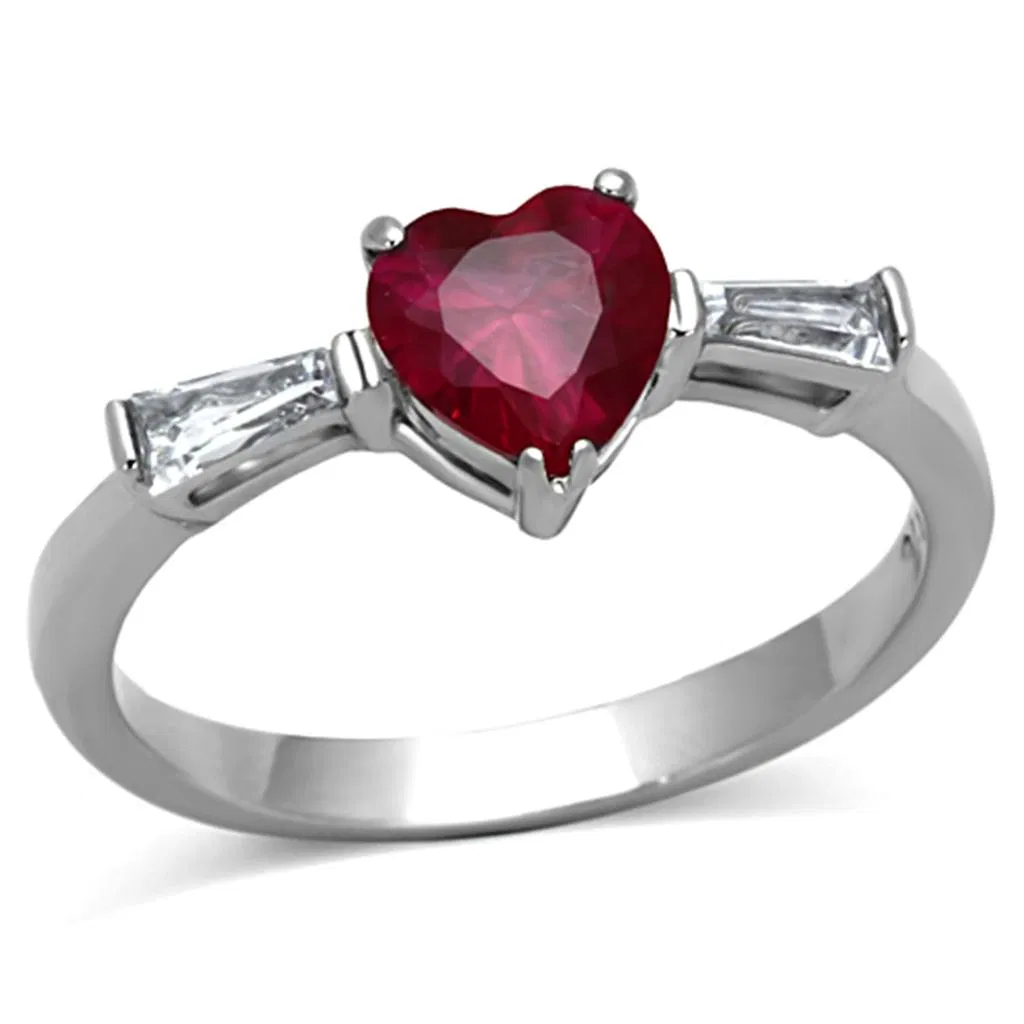 TK1221 - High polished (no plating) Stainless Steel Ring with AAA Grade CZ in Ruby - Grocery