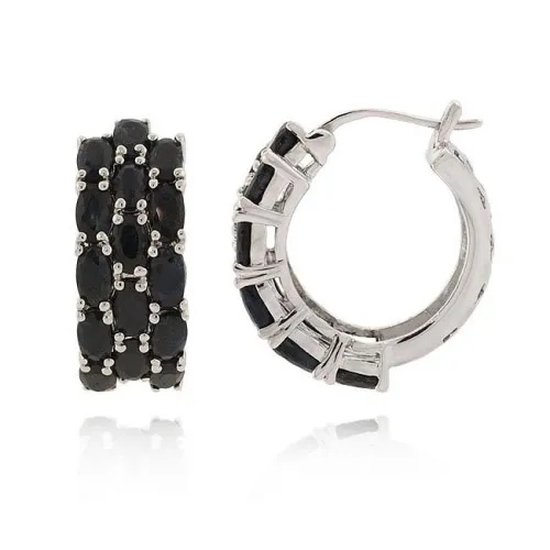 Sterling Silver 5ct Sapphire 3 Row Hoop Earrings - Grocery