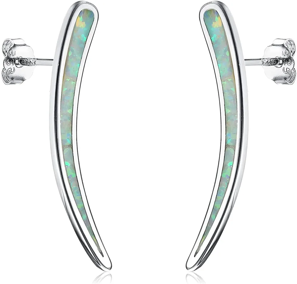 Opal Ear Cuff Earrings 925 Sterling Silver Created Fire Opal Bar Crawler Climber Earrings Jewelry Gifts for Women - Grocery