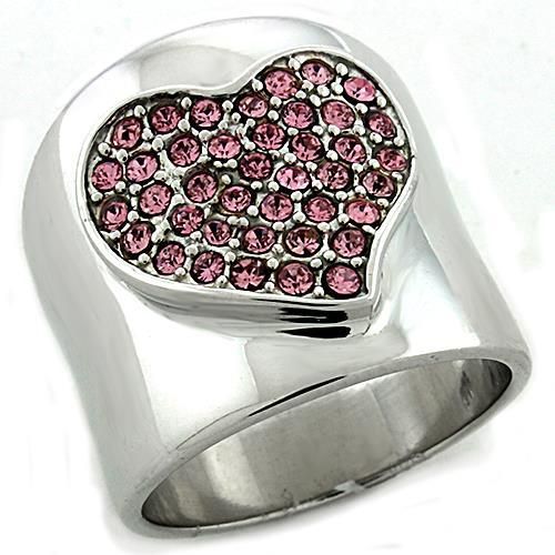 LOAS1196 - Rhodium 925 Sterling Silver Ring with Top Grade Crystal in Rose - Grocery